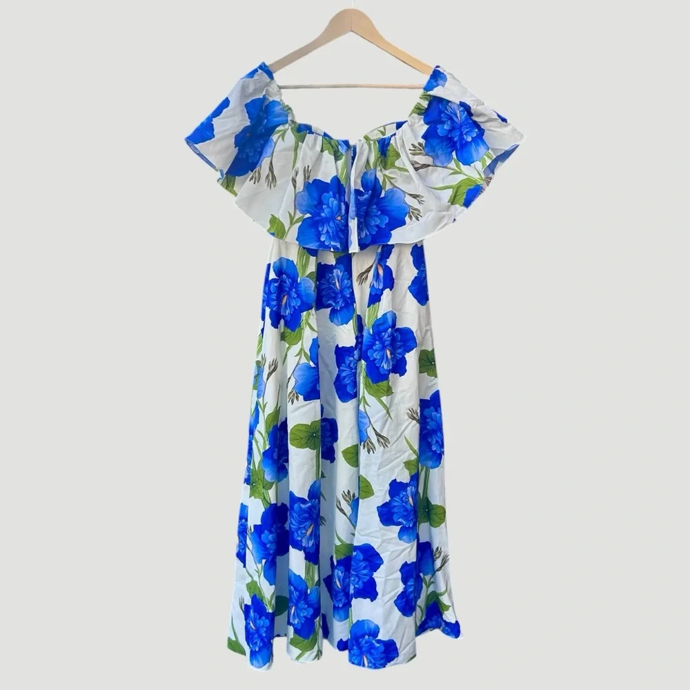 Borgo de Nor Giovanna Blue Floral Off Shoulder Maxi Dress US 2 Wedding Guest - Picture 5 of 14